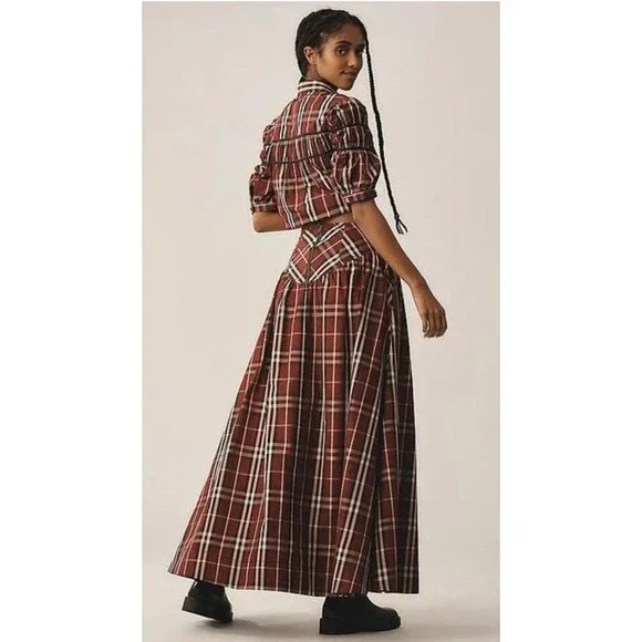 Anthropologie Maeve Maxi Skirt Women Drop Waist Taffeta Preppy Boho Size 2 New Maxi